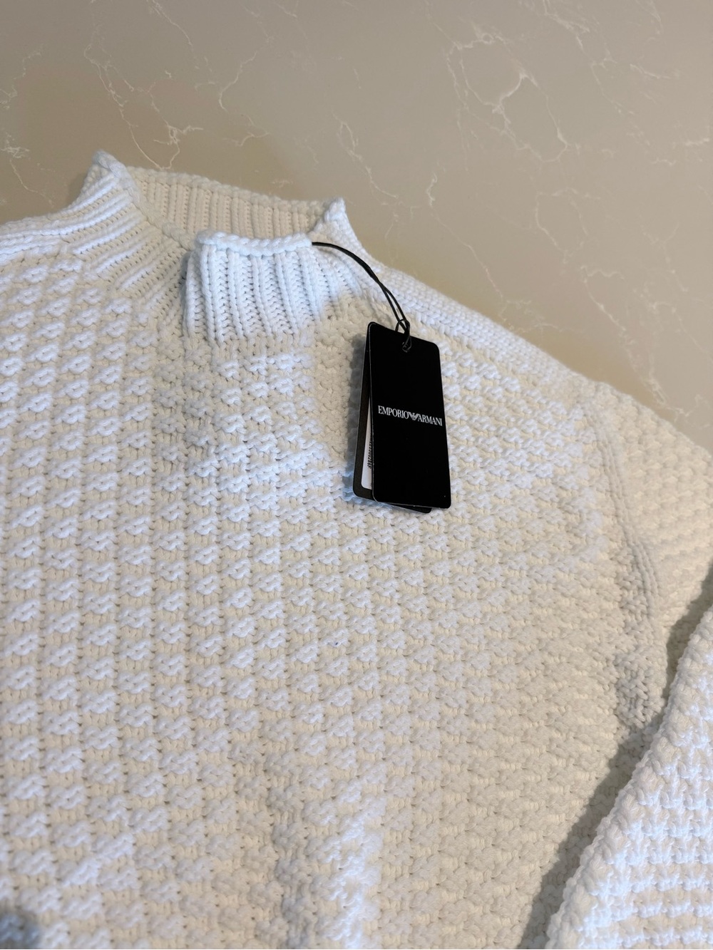 Emporio Armani Women’s White Textured Highneck Sweater
